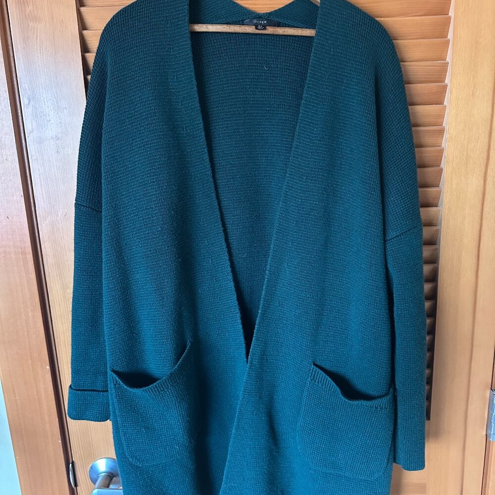 J.CREW Women's Long Sleeve Cardigan Sweater Turquoise Teal Blue XL Cotton Blend